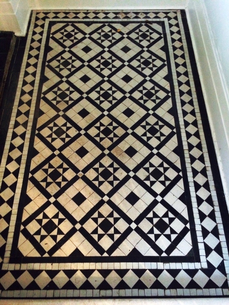Victorian Black and White Tiles before cleaning and sealing Windermere