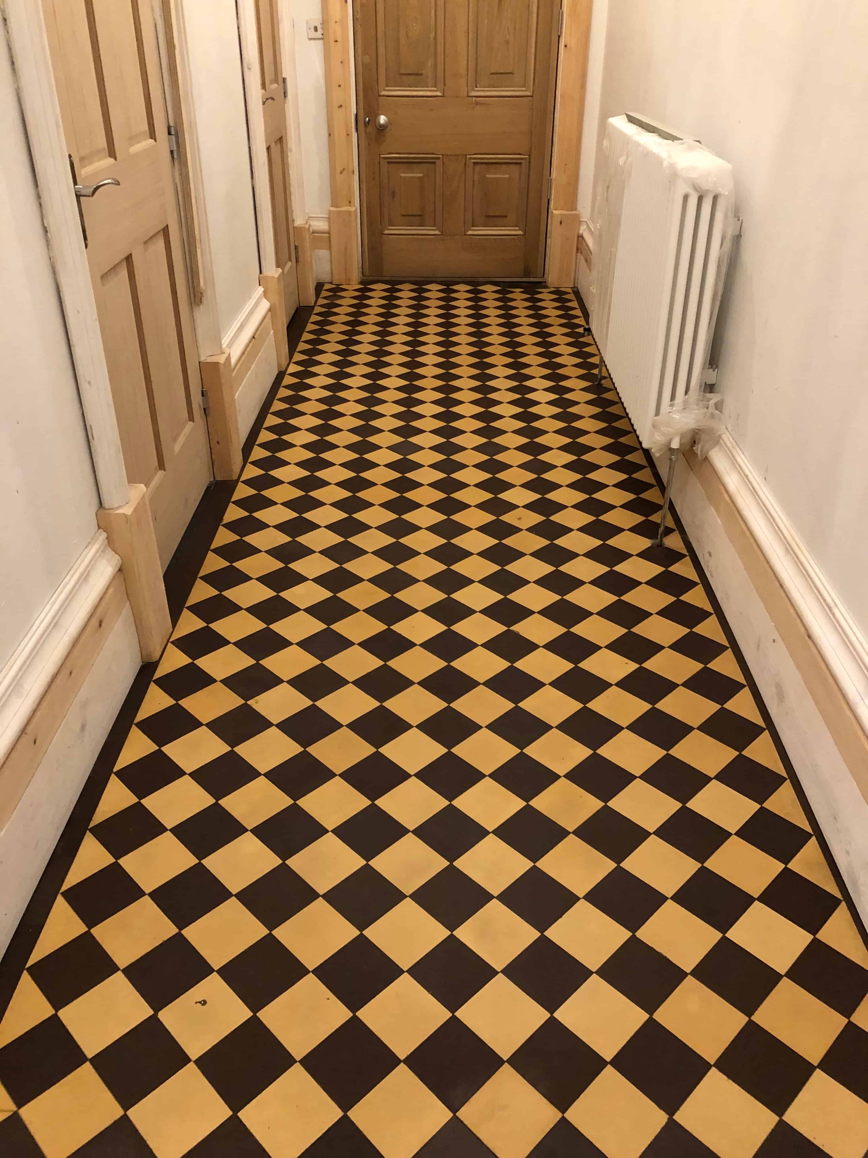 Cream Black Victorian Hallway Floor Tiles After Restoration Ulverston