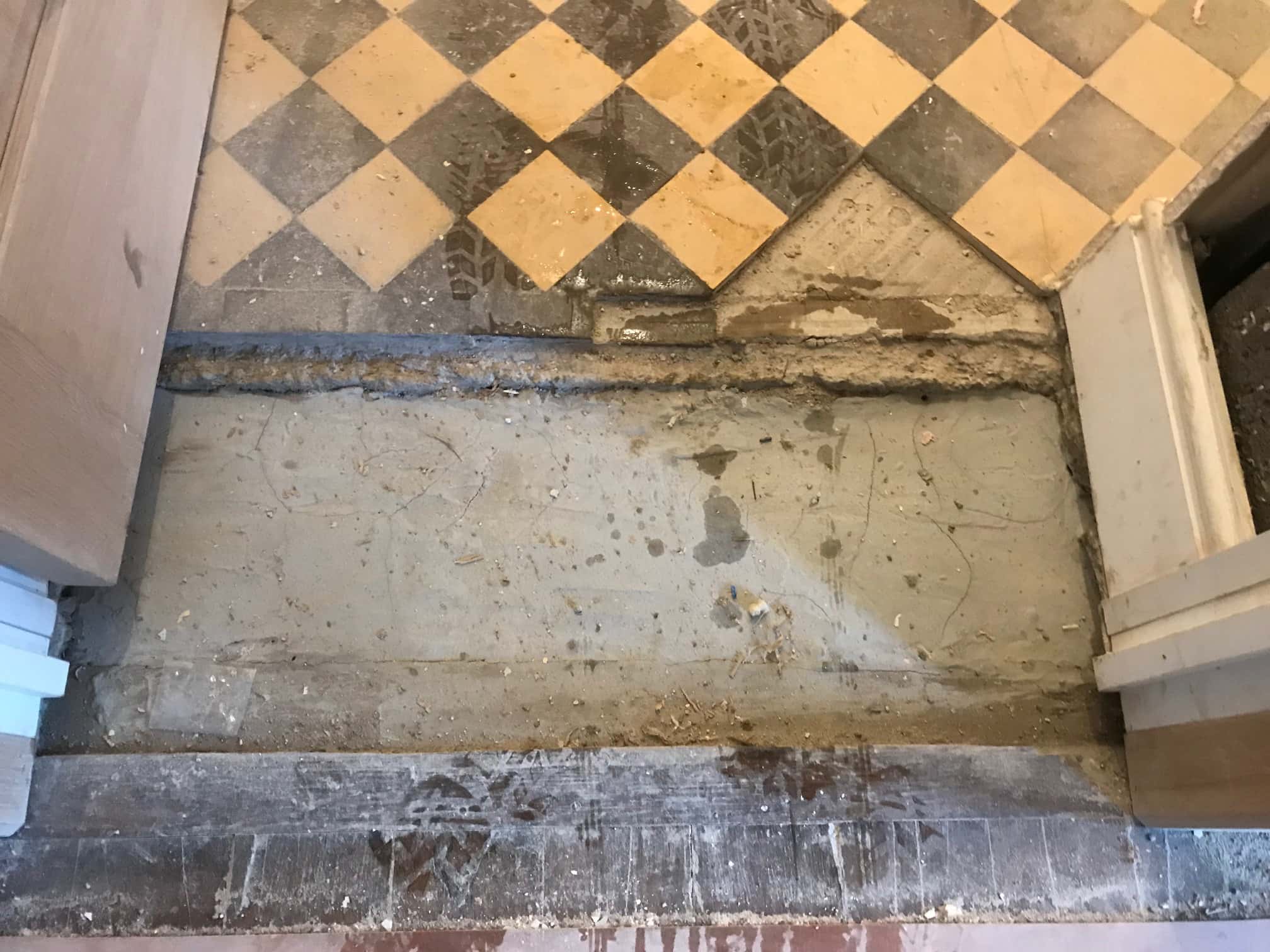 Cream Black Victorian Hallway Floor Tiles Before Restoration Ulverston