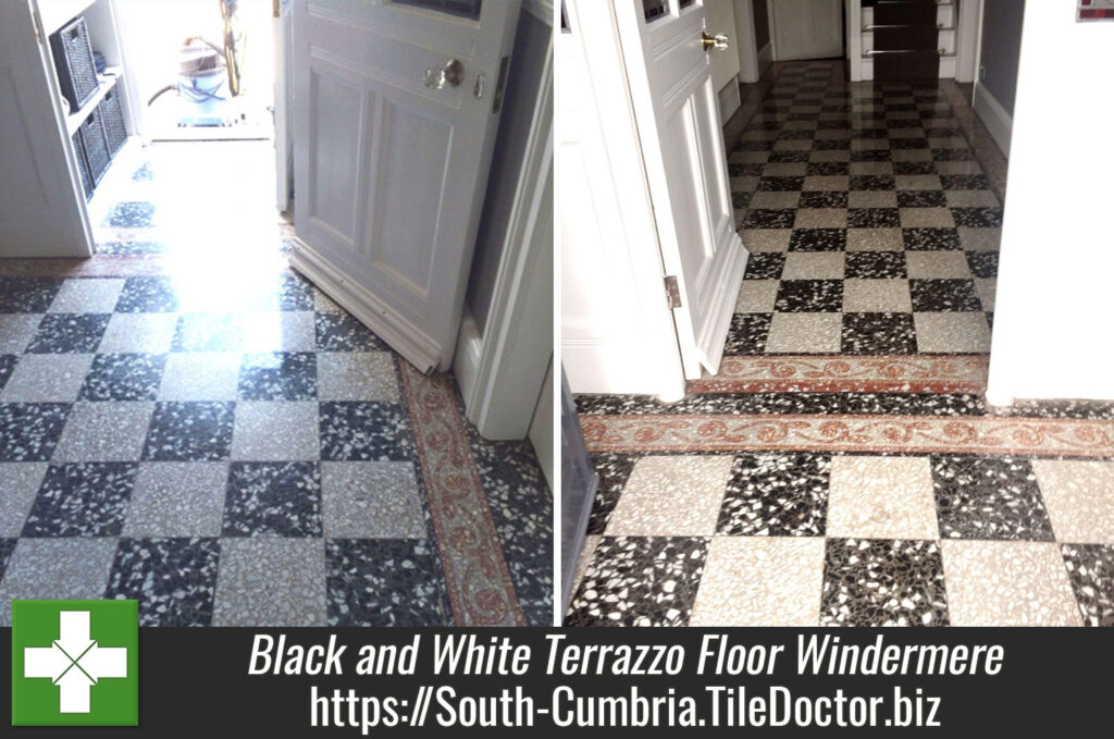 Black and White Terrazzo Tiled Floor Refinished in Windermere