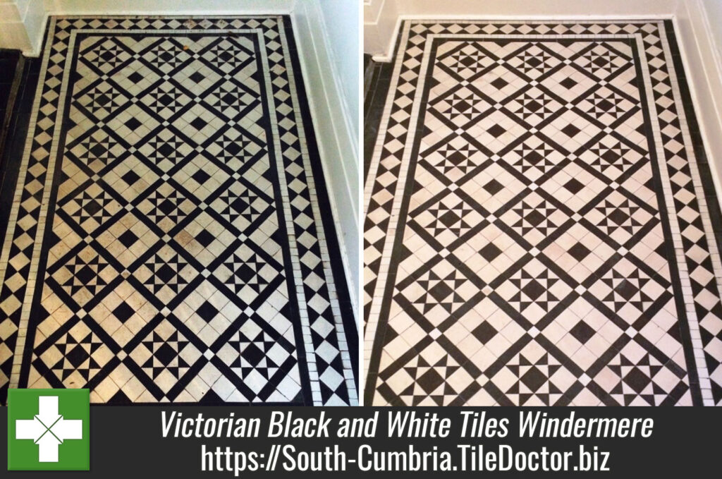 Victorian Black and White Tiles Cleaned and Sealed in Windermere