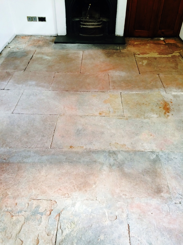 Red Sandstone Floor before cleaning in Kirby Lonsdale