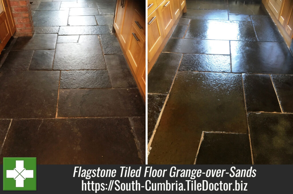 Damaged Flagstone Tiled Floor Deep Cleaned and Sealed in Grange-over-Sands