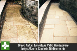 Green Indian Limestone Patio Treated for Heavy Staining in Windermere