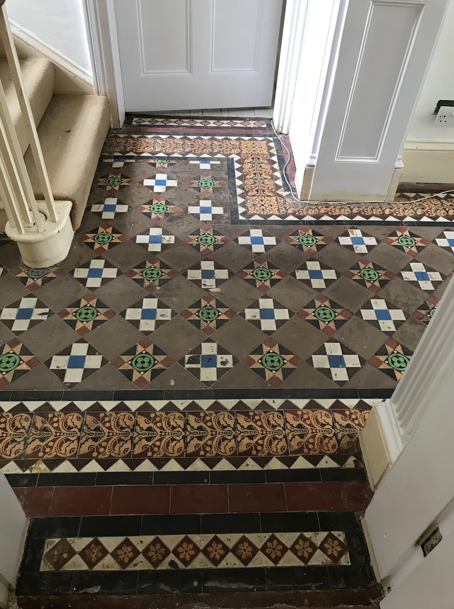 Geometric Victorian Tiled Hallway Before Cleaning Sedbergh