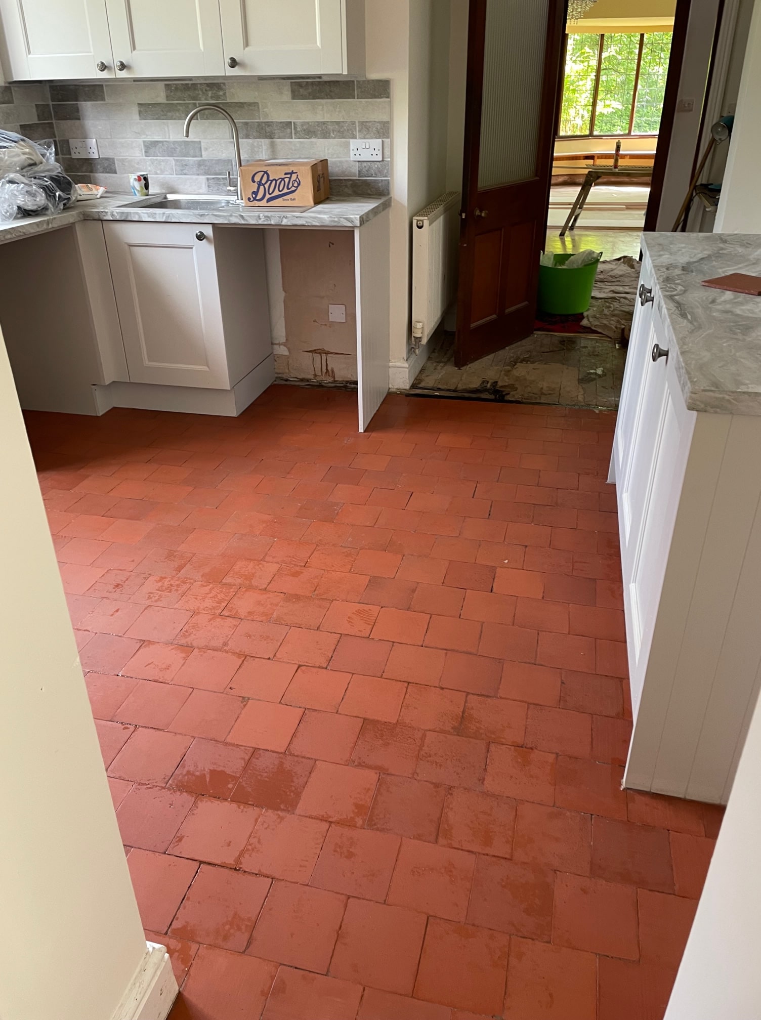 Old Victorian Period Red 6 inch floor tiles after cleaning in Windermere