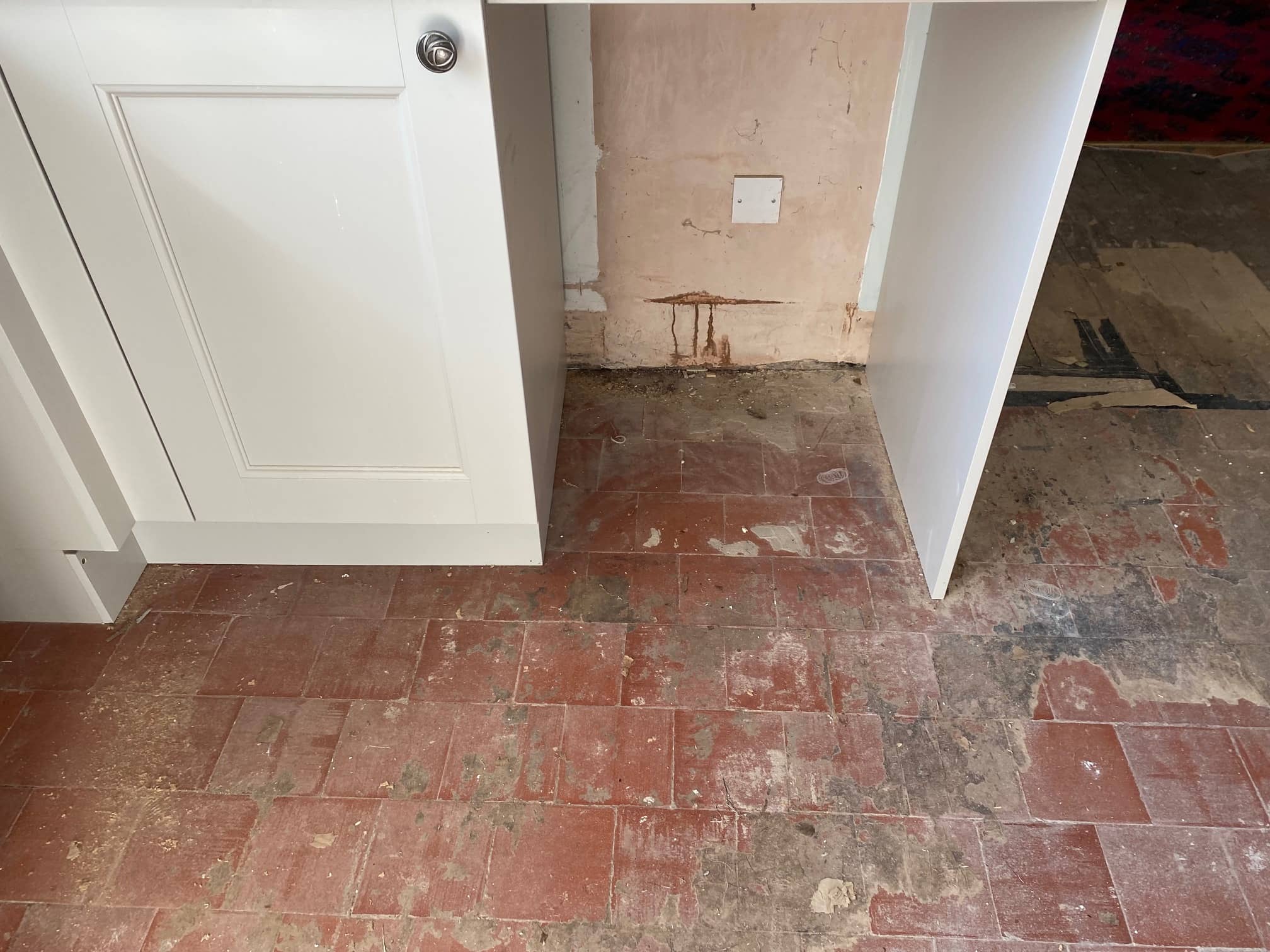 Old Victorian Period Red 6 inch floor tiles before cleaning in Windermere