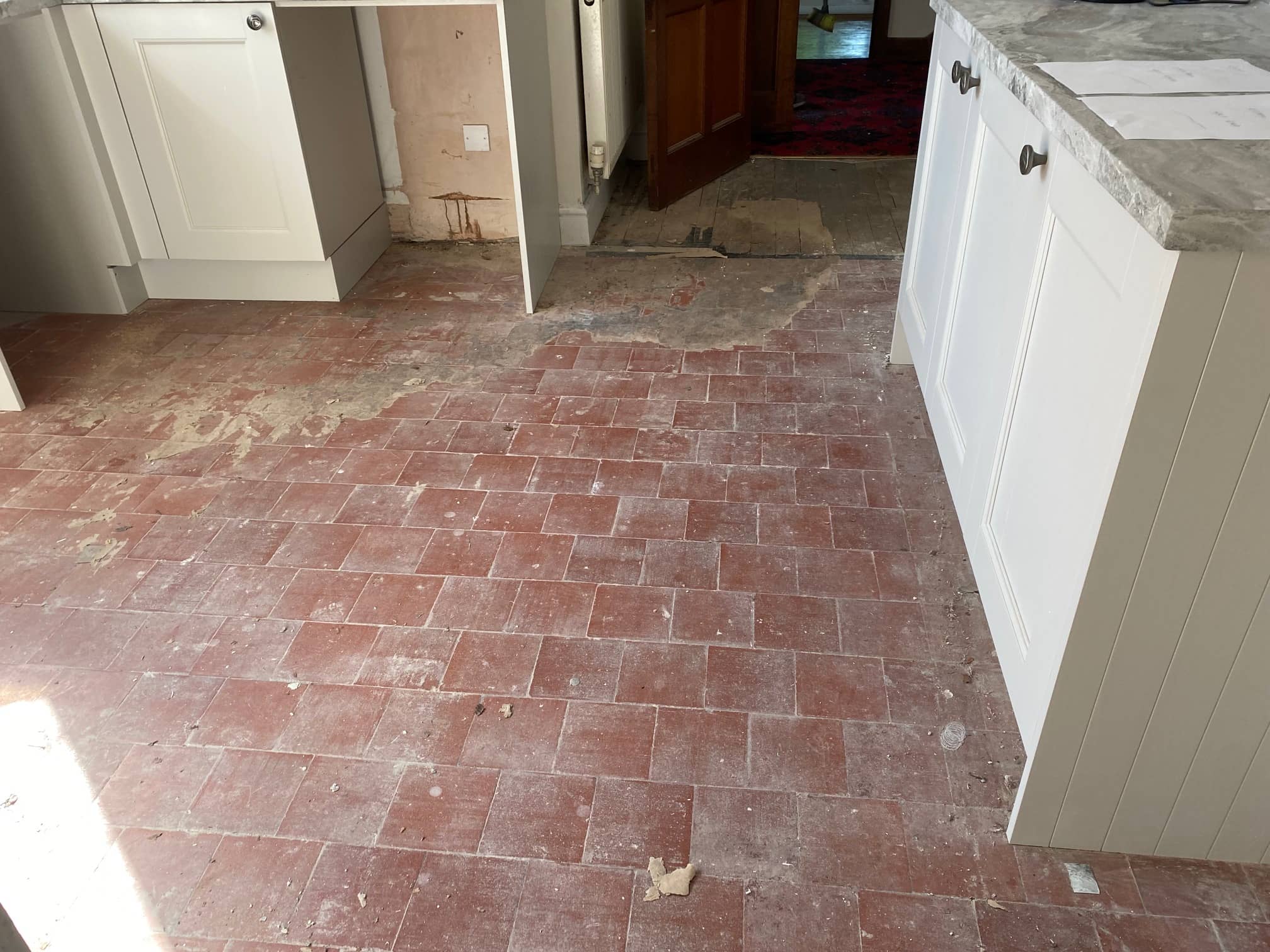 Old Victorian Period Red 6 Inch Floor Tiles Before Cleaning In Windermere 6495 