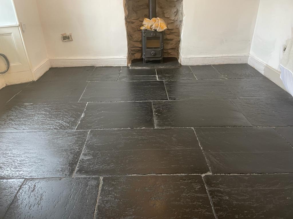 Black Slate Floor After Cleaning Grange-Over-Sands