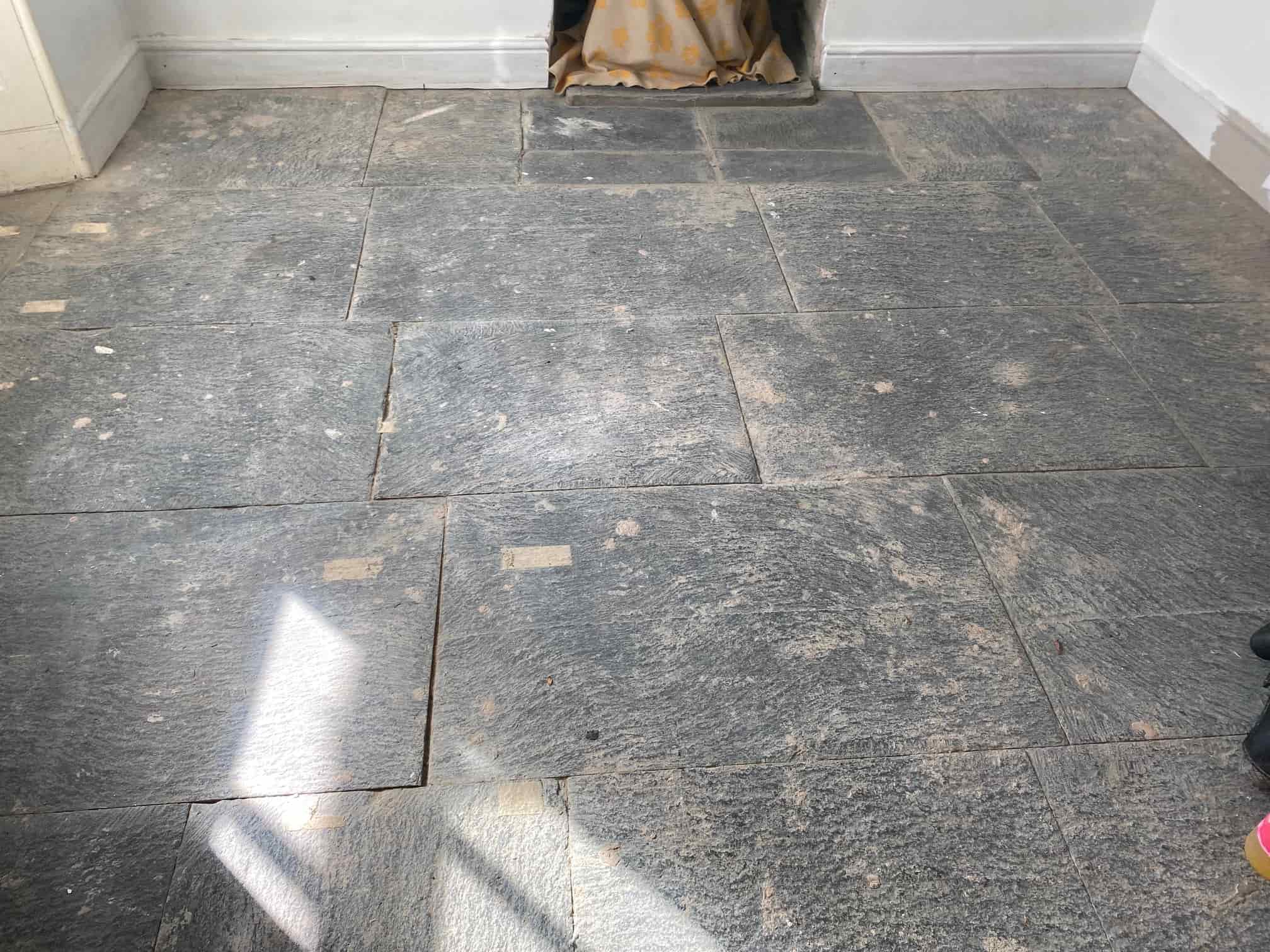 Black Slate Floor Before Cleaning Grange-Over-Sands