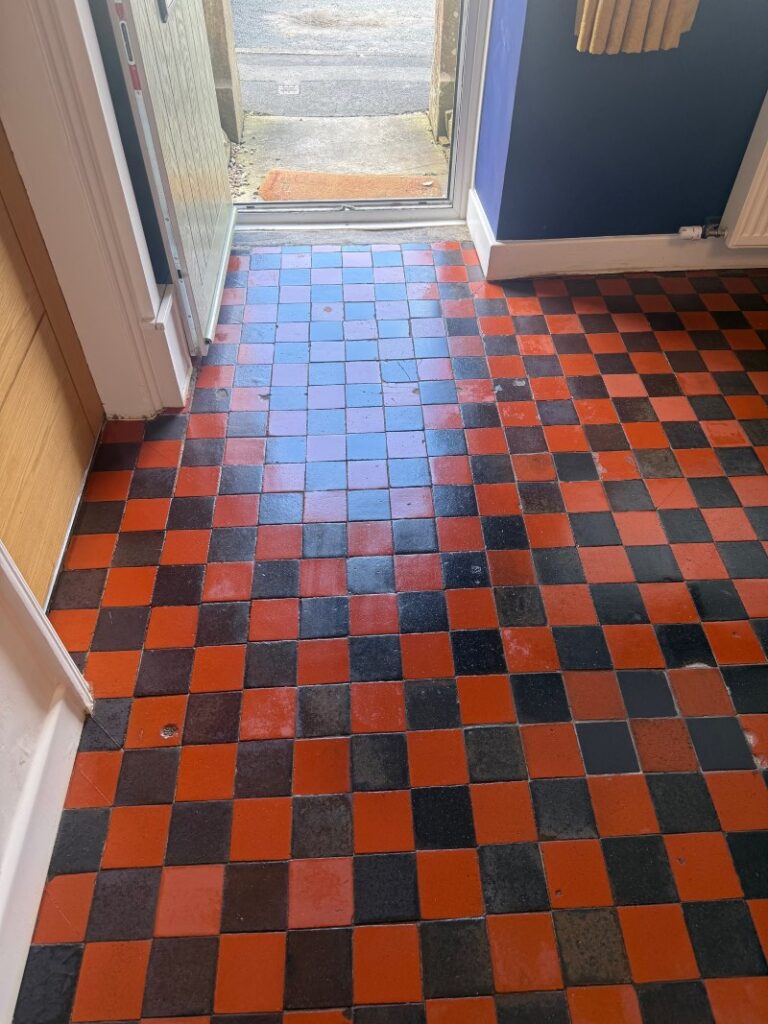 Red and Black Dorchester Pattern Quarry Tiled Floor After Restoration in Kendal