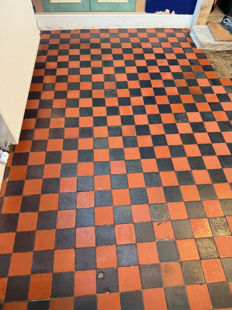 Red and Black Dorchester Pattern Quarry Tiled Floor After Restoration in Kendal