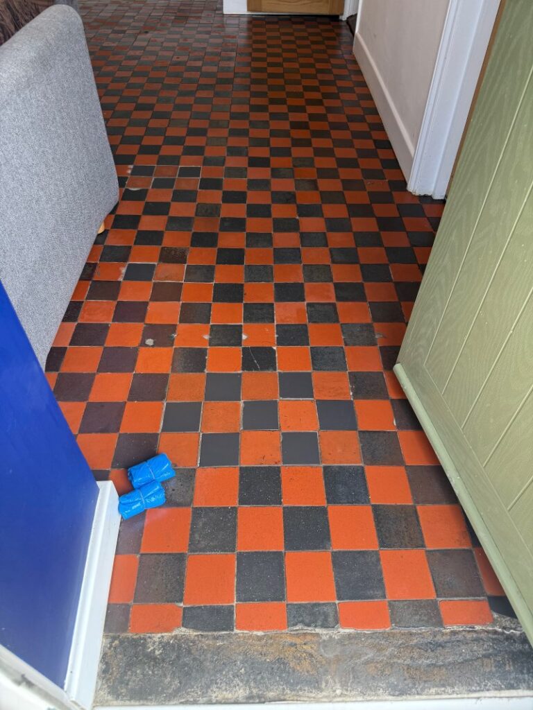 Red and Black Dorchester Pattern Quarry Tiled Floor After Restoration in Kendal