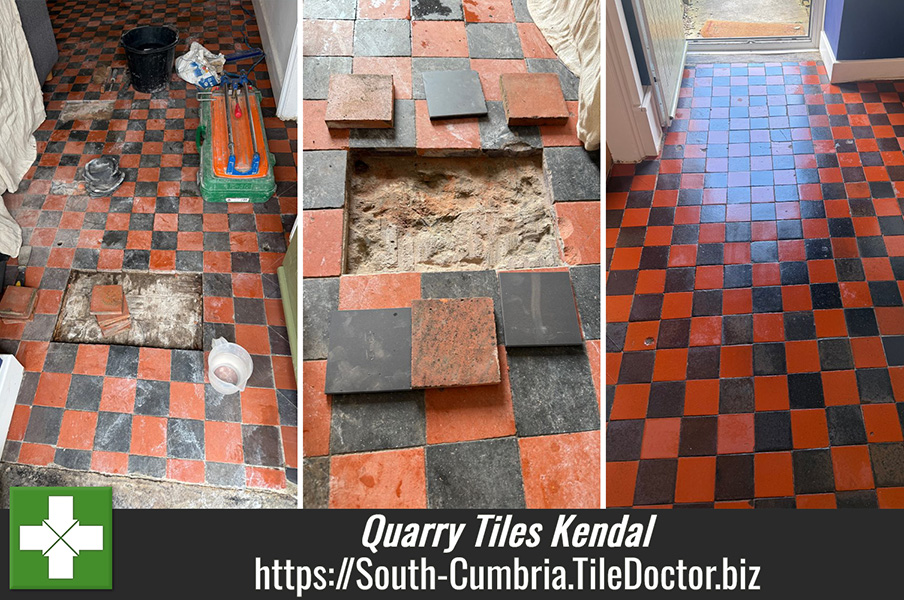 Red and Black Dorchester Pattern Quarry Tiled Floor Restoration in Kendal